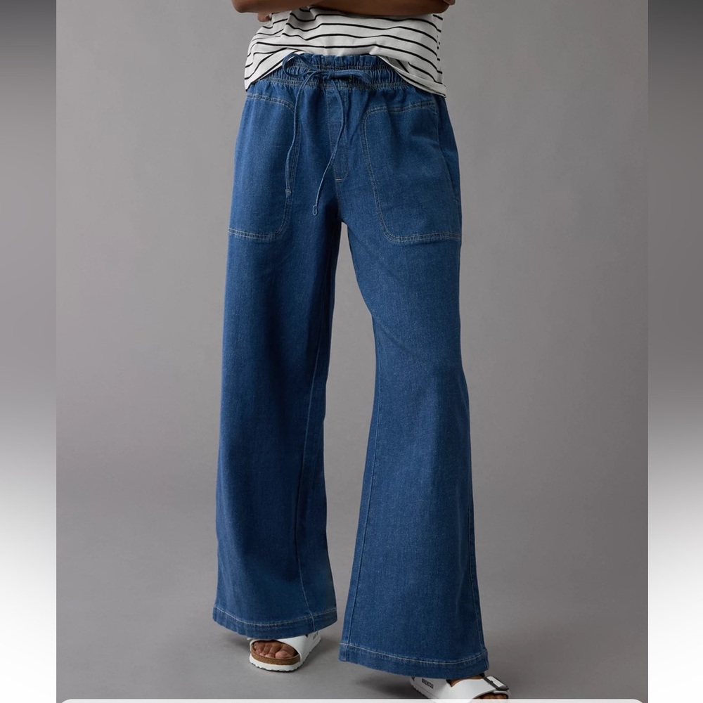 AE Dreamy Drape Linen-Blend Pull-On Pant
